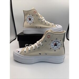 Converse Sneakers Women's 7.5 Beige Floral CTAS Lift‎ Platform Petite A14265C